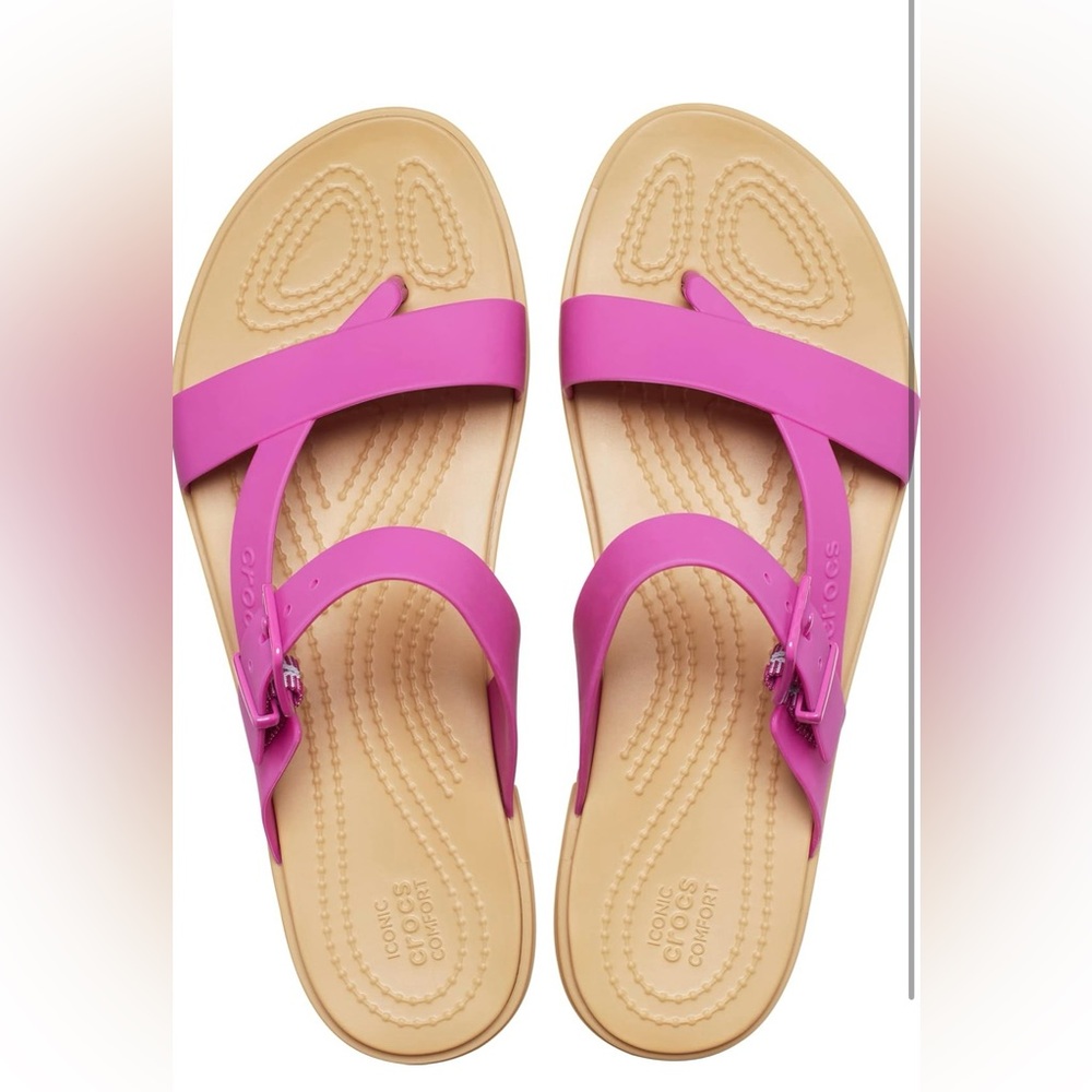 Crocs Women's Tulum Toe Post Sandals, Fuchsia Fun/Tan, Sz 9